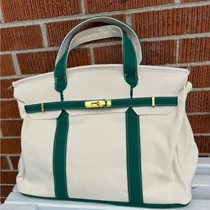 Canvas Boatkin Tote Bag with Green Accents